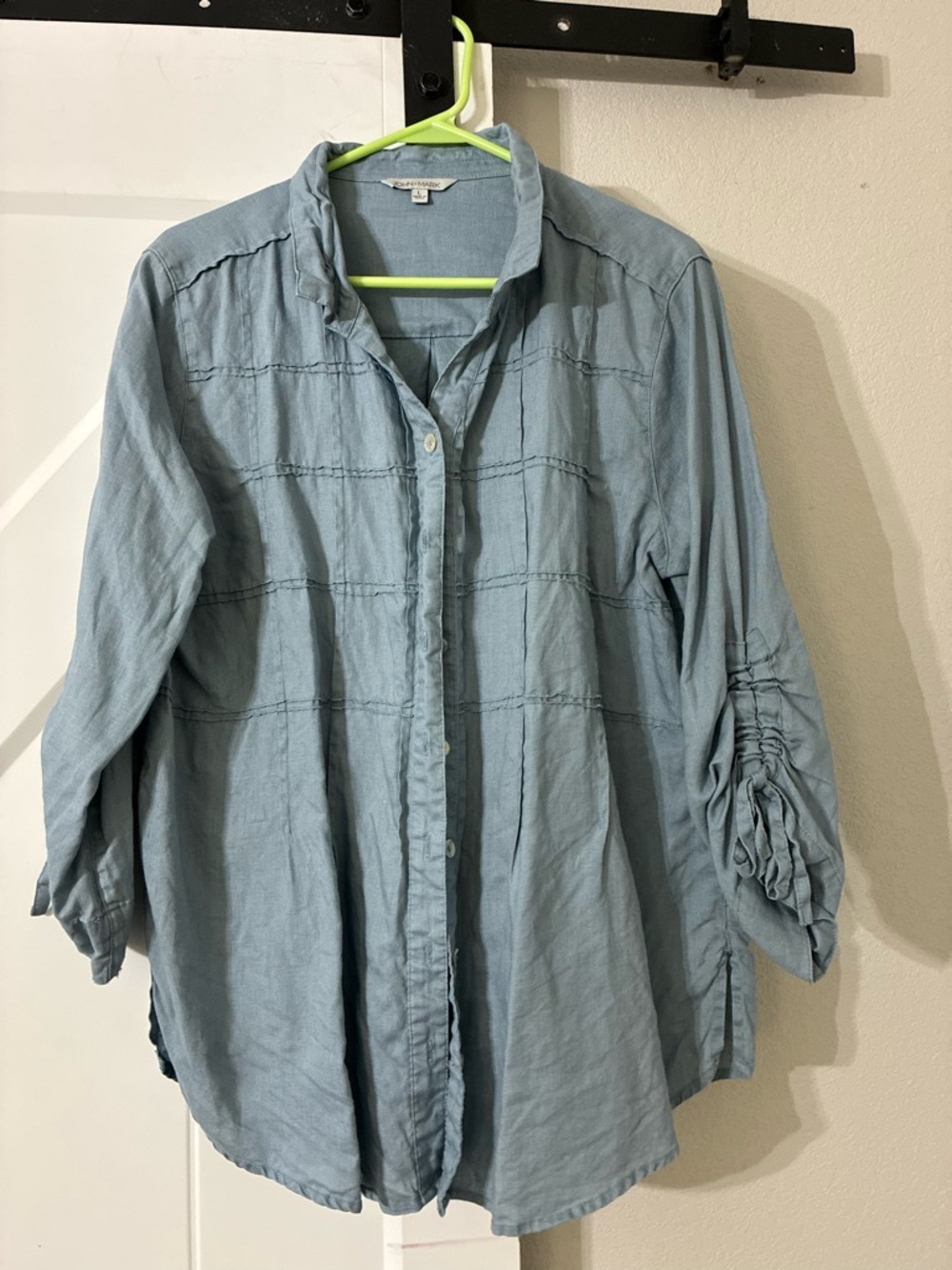 John Mark Light Blue Button-Front Women's Blouse